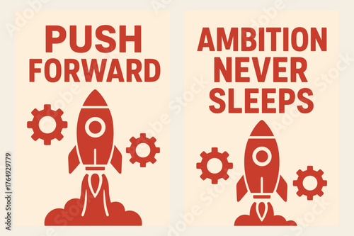 Push Forward Banners. Push forward. Two vertical A6 banners with safe margins, centered composition, no elements touching edges, flat vector design, red and
