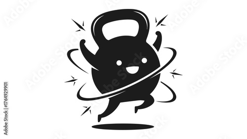 Playful Strength: An energetic kettlebell silhouette, radiates strength and vitality, embodies fitness enthusiasm and gym lifestyle.