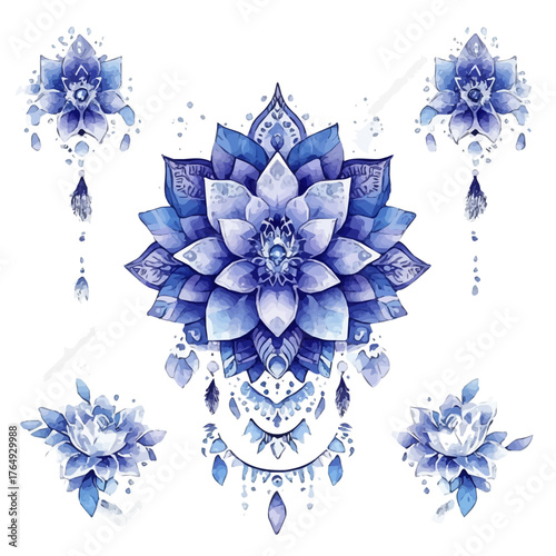 Mandala Necklace, watercolor vector, isolated on a white background.