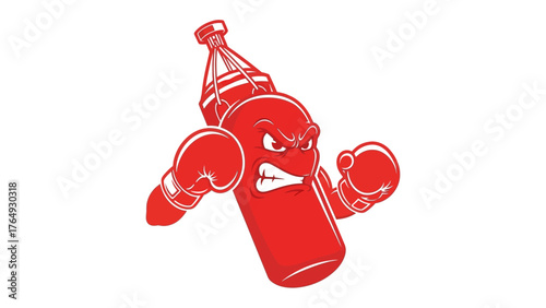 Fighting Ketchup: A cartoon ketchup bottle, animated and bold, takes center stage with determined boxing gloves, its face set in a look of focused aggression,ready to fight.