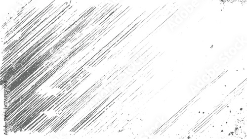Gray diagonal scratches and speckles on white background grunge