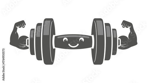 Weightlifting Mascot: a playful, anthropomorphic dumbbell flexing its muscular arms, a lighthearted depiction of strength and fitness. 