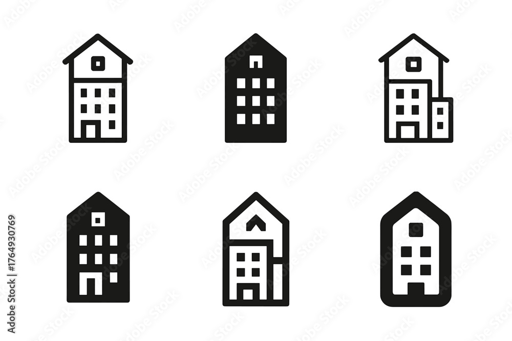 Fototapeta premium Creative Logo Variations. mixed-use neighborhoods. Set Logo of mixed-use neighborhoods: live-work loft icon. harmonious logo variations of the same emblematic