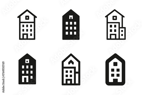 Creative Logo Variations. mixed-use neighborhoods. Set Logo of mixed-use neighborhoods: live-work loft icon. harmonious logo variations of the same emblematic