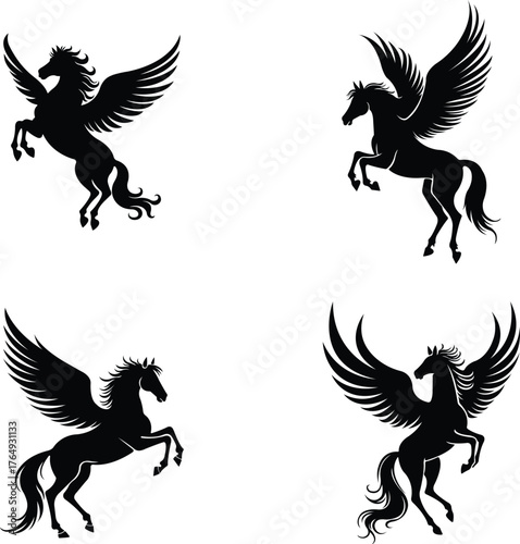 pegasus vector legendary winged stallion silhouette, pegasus vector creative mythical horse artwork