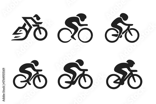 Cycling Logo Variations. Road cycling. Set Logo of Road cycling: speed cyclist with aerodynamic form. harmonious logo variations of the same emblematic