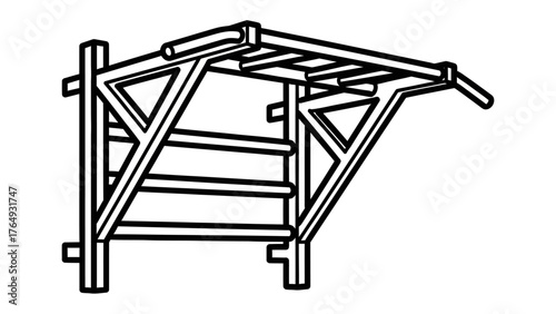 Wooden construction outline: This image showcases a detailed outline of a robust wooden construction, a framework composed of beams, and supports