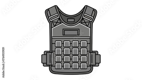 Protective Armor: A detailed illustration showcasing a modern body armor. Designed for protection in high-risk environments, highlighting the robust construction and functionality.
