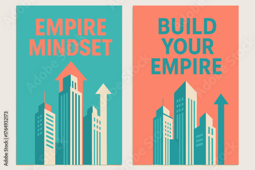 Empire Build Banners. Empire mindset. Two vertical A6 banners with safe margins, centered composition, no elements touching edges, modern, turquoise and coral,