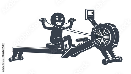 Rowing Machine Workout: Silhouette figure engages in a dynamic rowing workout on a state-of-the-art machine, embodying fitness and a healthy lifestyle.