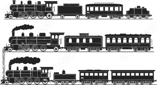 Vintage steam train illustration, historical locomotive artwork, retro railway transport, antique passenger cars, classic engine drawing, nostalgic travel scene, heritage rail