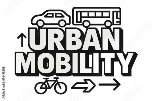 Urban Mobility Art. Bold Block Lettering ? "Urban Mobility" in massive bold geometric letters, stacked block composition, heavy outlines with subtle drop