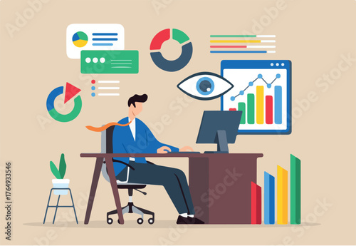 Predicting future technological trends, preparing for innovation disruptions, tech trend analysis concept vector illustration. Business analyst forecasting technology