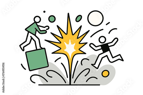 Abstract Energy Transformation. Catalyst. Abstract spark igniting change with floating geometric shapes and glowing accents, representing energy and