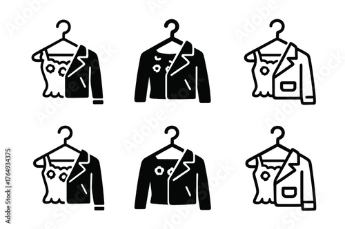 Fashion Fusion Icons. A person mixing vintage clothing with modern fashion pieces for a unique look. Set Logo of A person mixing vintage clothing with modern