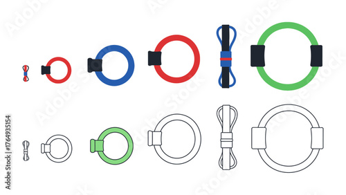 Training Rings Collection: A structured composition of varied training rings, showcasing their diverse sizes, colors, and designs, perfect for fitness enthusiasts and trainers.