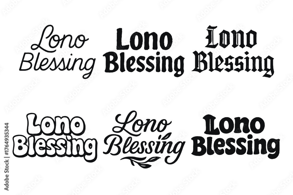 Fototapeta premium Lono Lettering Variations. Lono Blessing. Set lettering. harmonious lettering variations of the same emblematic concept, each with different artistic