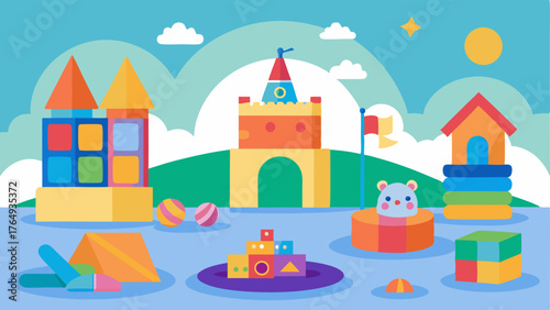 A childrens play area with colorful toys and books