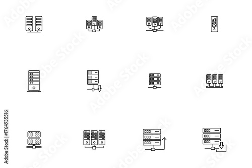 Server and Database Hosting Line Icons Set