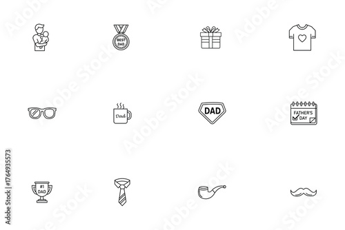 Father's Day and Dad Related Line Icons Set