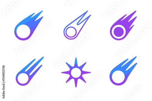 Futuristic Logo Variations. Art in science fiction and speculative fiction. Set Logo of Art in science fiction and speculative fiction: Neon comet. harmonious