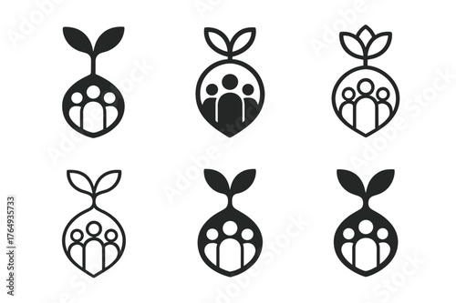 Social Investment Logos. Social impact of businesses. Set Logo of social investment seed: harmonious logo variations of the same emblematic concept, each with