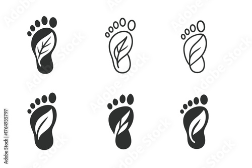 Hidden Trail Logos. Hidden trail. Set Logo of Hidden trail: leaf-marked footprint. harmonious logo variations of the same emblematic concept, each with