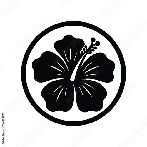 hibiscus flower silhouette in circular frame vector illustration.eps
