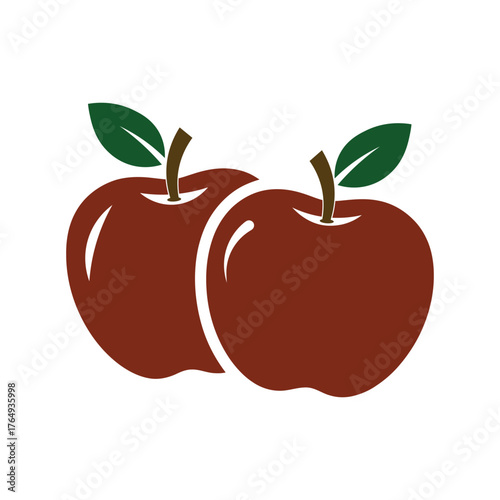 two red apples with green leaves minimal vector illustration.eps
