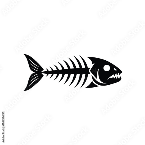 stylized fish skeleton silhouette with sharp teeth and jagged bones.eps