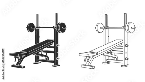 Weightlifting Bench: Depicting a weightlifting bench and rack, this image represents the essential equipment for strength training and fitness workouts.