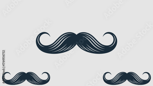 Three stylized mustaches arranged on a light gray background in a symmetrical pattern design style