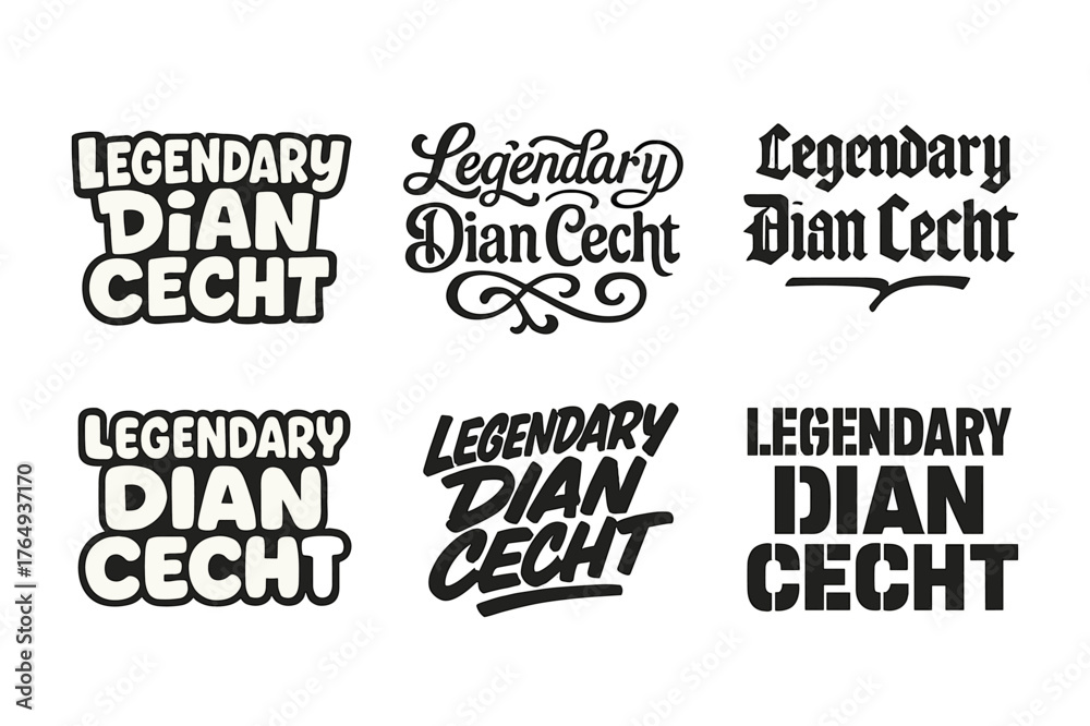 Obraz premium Legendary Dian Cecht Lettering. Legendary Dian Cecht. Set lettering. harmonious lettering variations of the same emblematic concept (Funky cartoon-style