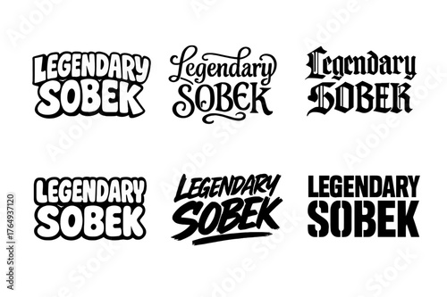 Sobek Lettering Variations. Legendary Sobek. Set lettering. harmonious lettering variations of the same emblematic concept (Funky cartoon-style lettering,