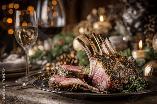 Herb-crusted French roast rack of lamb for festive Christmas dinner