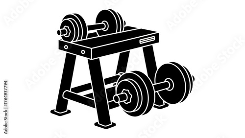 Weightlifting Station Silhouette: A stark black and white depiction of a weightlifting station, ready for rigorous workouts and strength training
