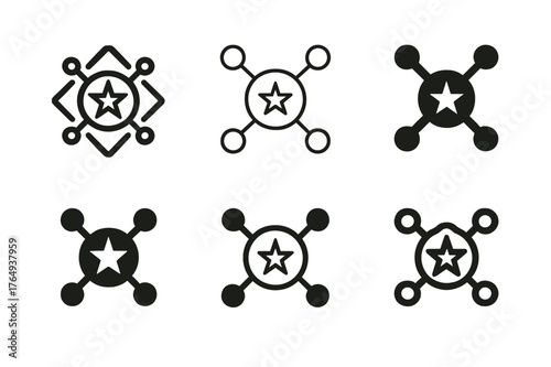 Political Influence Icons. Political influence. Set Logo of Political influence: campaign pin linked to donor nodes. Icon set. harmonious logo variations of