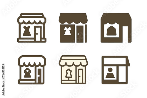 Vintage Clothing Logos. Vintage and second-hand clothing. Set Logo of Vintage and second-hand clothing: Thrift shop storefront. harmonious logo variations of