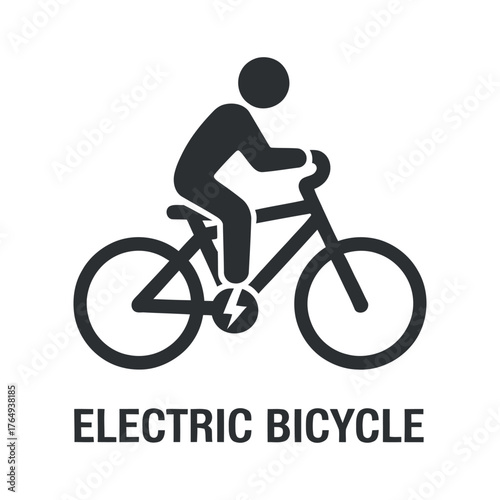 Electric Bicycle Symbol Showing Person on Bike for Sustainable Mobility