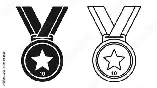 Medal and Achievement Symbol:  A detailed depiction of two medals, representing achievements and milestones, with a prominent star emblem and the number 10, evoking a sense of honor, accomplishment.