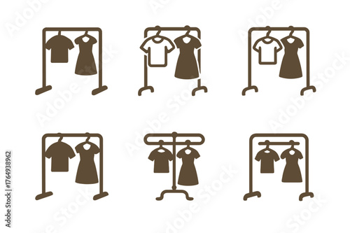 Vintage Clothing Logos. Vintage and second-hand clothing. Set Logo of Vintage and second-hand clothing: Clothing rack. harmonious logo variations of the same