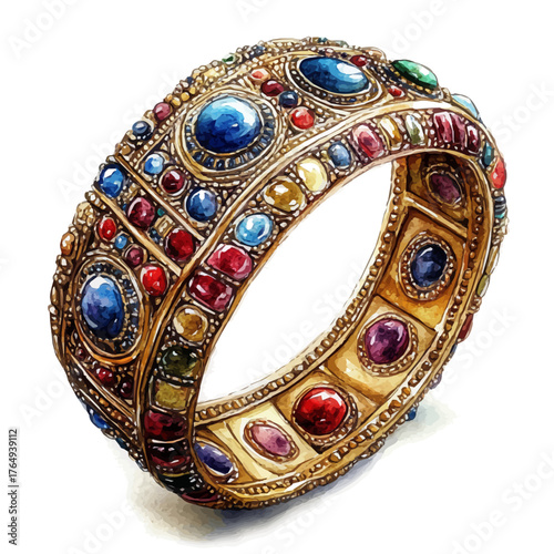 watercolor of Kundan Bracelet, vector, isolated on a white background.