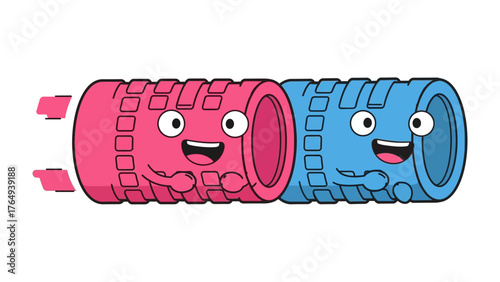 Tableau sur toile Cheerful Exercise Rollers: Two animated exercise rollers, one in vibrant pink and the other in cool blue, exude a sense of joy and eagerness for a workout
