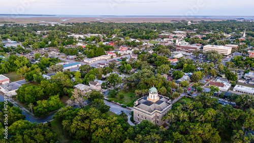 Photos Aerial landscape of coastal downtown Brunswick city summer sunset in southeast c
