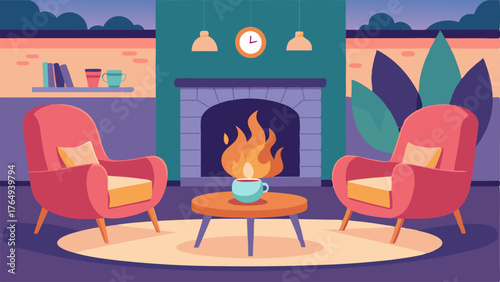 A cozy conversation nook with comfortable chairs and a fireplace