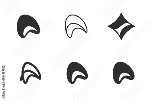 Harmonious Curve Logos. Curve smoothing. Set Logo of Curve smoothing: overlapping curves merging into a unified path. harmonious logo variations of the same