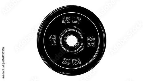Weight Plate Icon: An isolated, top-view shot of a black weight plate, essential for strength training and fitness regimens. Focus on fitness, and gym equipment. 