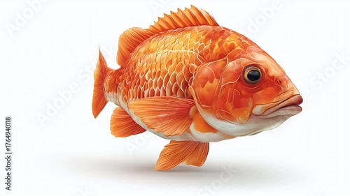 Vibrant Goldfish Isolated on White Background, Detailed Close-up.