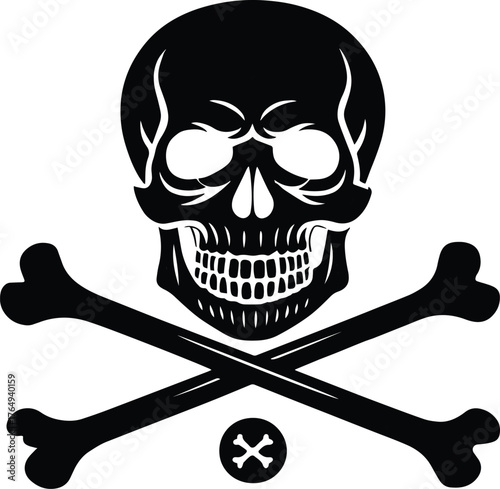 Skull Crossbones Pirate Symbol Illustration Black White Design