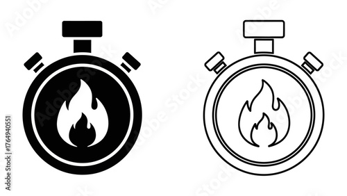 Burning Time: A simple illustration of a stopwatch intertwined with a flame, a symbolic representation of urgency, heat, and time management.